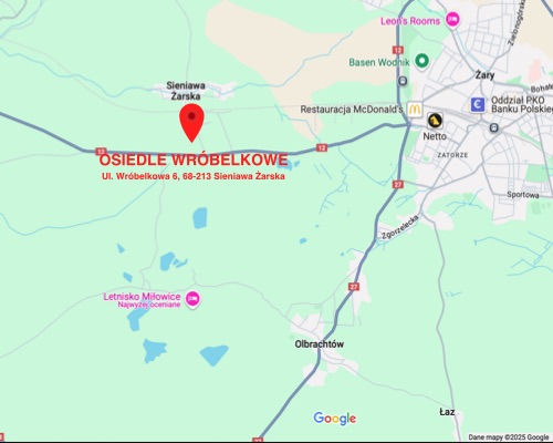Mapa - OSIEDLE WRÓBELKOWE - Ul. Wróbelkowa 6, 68-213 Sieniawa Żarska